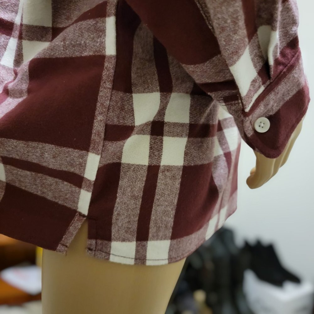 Pacsun Classic Long Sleeve Maroon & White Flannel Cotton Men's Shirt Size Large - Picture 5 of 10